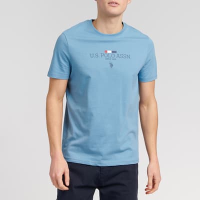 Blue Stacked Logo Cotton Blend T-Shirt