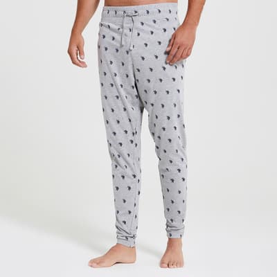 Grey Printed Cotton Blend Pyjama Bottoms