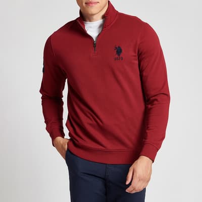 Red Funnel Half Zip Cotton Sweatshirt