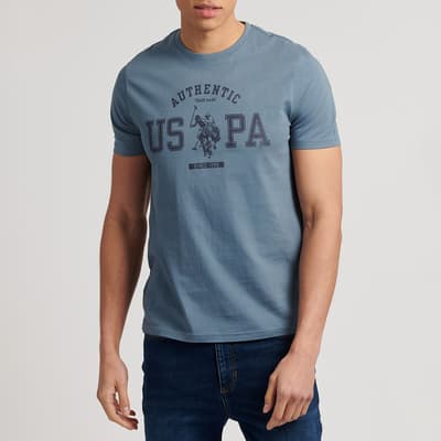 Blue Large Logo Cotton T-Shirt