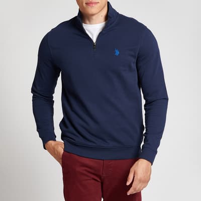 Navy Half Zip Cotton Sweatshirt