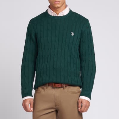 Green Cable Knit Cotton Jumper