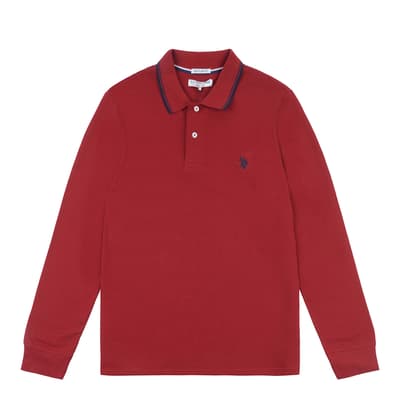Red Tipped Pique Cotton Polo Shirt