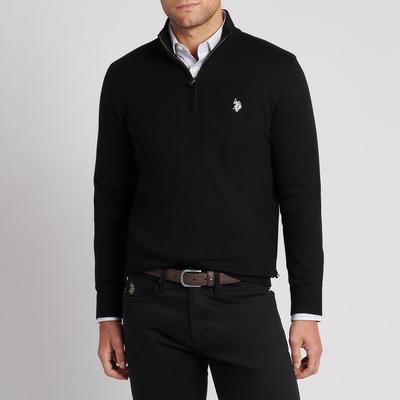 Black Half Zip Funnel Cotton Jumper