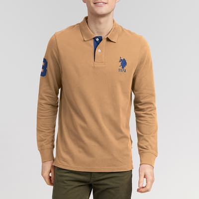 Camel Long Sleeve Cotton Polo Shirt
