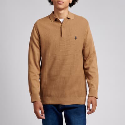 Tan Textured Cotton Polo Shirt