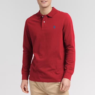 Red Long Sleeve Pique Cotton Polo Shirt