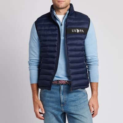 Navy Quilted High Neck Gilet