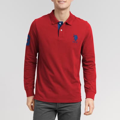 Red Long Sleeve Cotton Polo Shirt