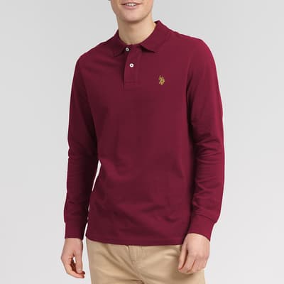 Dark Red Long Sleeve Pique Cotton Polo Shirt