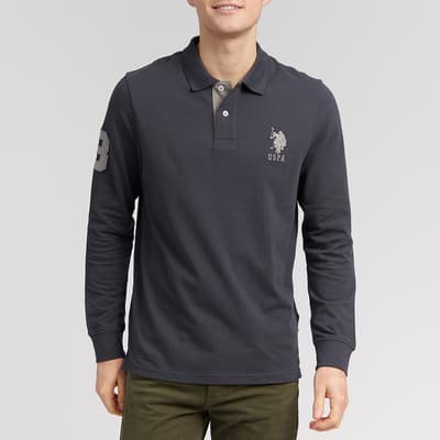 Charcoal Long Sleeve Cotton Polo Shirt