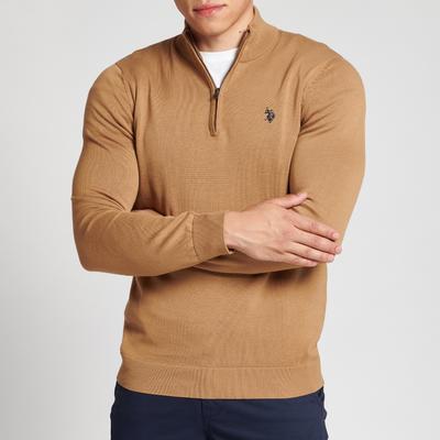 Tan Half Zip Cotton Jumper