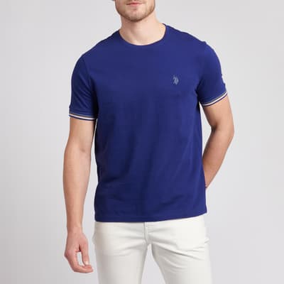 Blue Tipped Sleeve Cotton T-Shirt