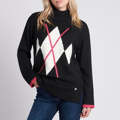 Black Argyle Roll Neck Jumper