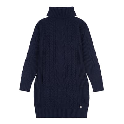 Navy Cable Knit Roll Neck Dress
