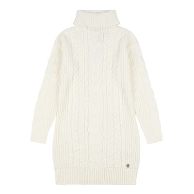 White Cable Knit Roll Neck Dress