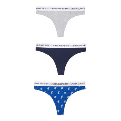 Blue 3 Pack Cotton Thong