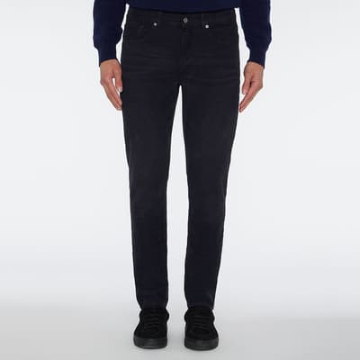 Navy Slim Tapered Cotton Blend Trousers