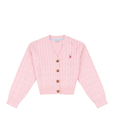 Teen Girl's Pale Pink Cable Knit Cotton Cardigan