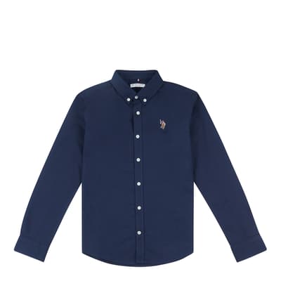 Teen Boy's Navy Classic Logo Cotton Oxford Shirt