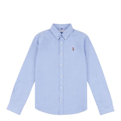 Teen Boy's Blue Classic Logo Cotton Oxford Shirt