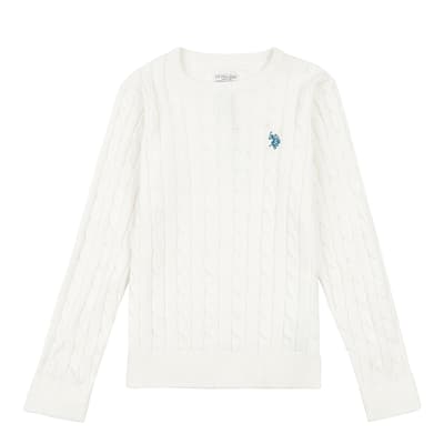 Younger Boy's White Cable Knit cotton Jumper
