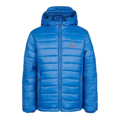 Teen Boy's Blue Hooded Quilted Jacket