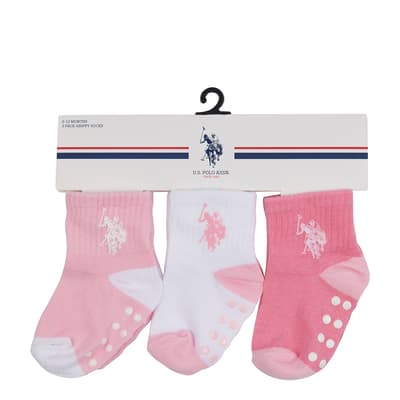 Baby's Pink/White Cotton Gripper Socks