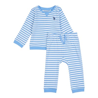 Baby's Blue Bretton Striped Cotton Set