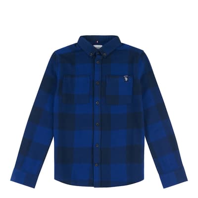 Teen Boy's Blue Check Cotton Shirt