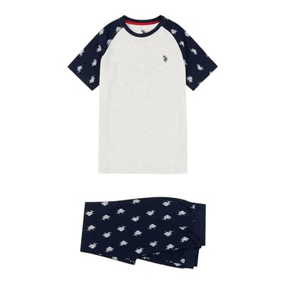 Teen Boy's Navy/White Printed T-Shirt and Trousers Set