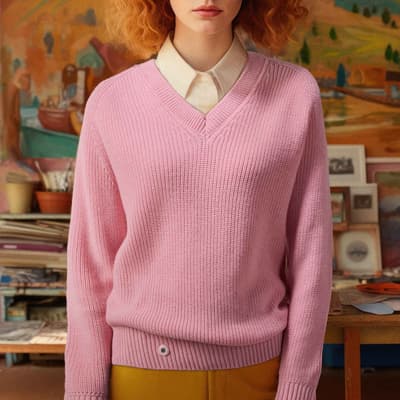 Unisex Pink V-Neck Merino Wool Jumper