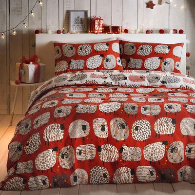 Dotty Sheep Christmas King Duvet Cover Set, Red