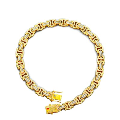 18K Gold Two Tone Cz Link Bracelet