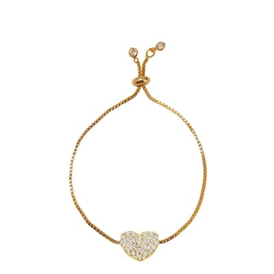 18K Gold Heart Embelisshed Adjustable Bracelet