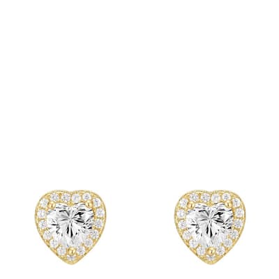 18K Gold Heart Shape Cz Stud Earrings