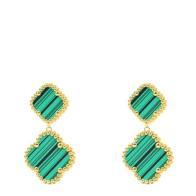18K Gold Malachite Double Drop Earrings