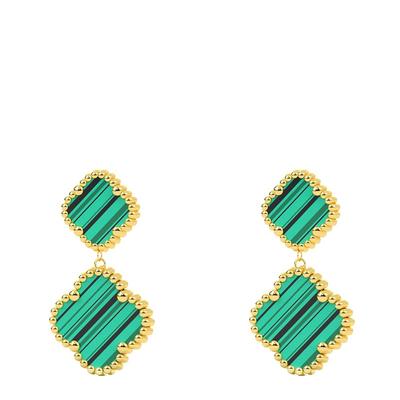 18K Gold Malachite Double Drop Earrings