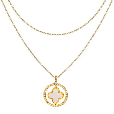18K Gold Reversible Black & White Clover Cz Circle Necklace