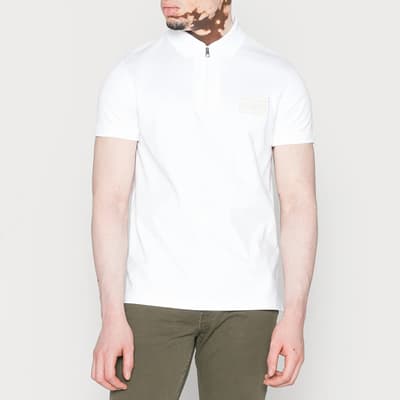 White Zip Cotton Polo Shirt