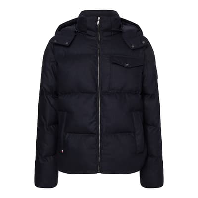Navy Quilted Hooded Jacket