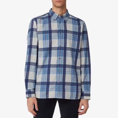 Blue Flannel Oxford Check Cotton Shirt