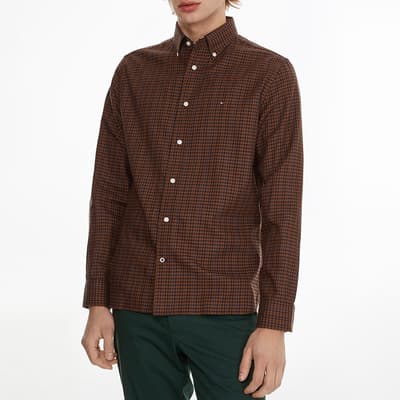 Brown Flannel Tattersall Check Cotton Shirt