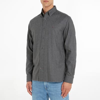 Black Flannel Tattersall Check Cotton Shirt