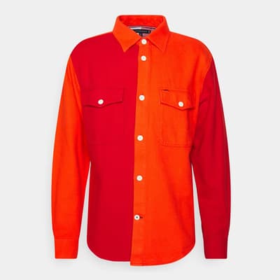 Orange Brushed Blocking Cotton Overshirt