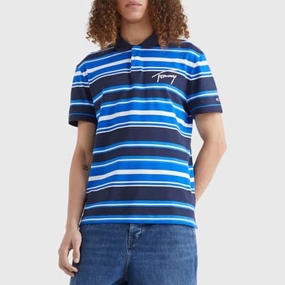 Blue Signature Stripe Cotton Polo Shirt