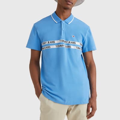 Blue Chest Tape Cotton Polo Shirt