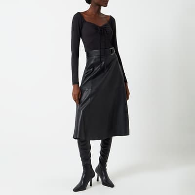Black Arlan Leather Midi Skirt
