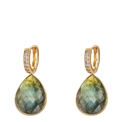 18K Gold Labradorite Pear Drop Gemstone Earrings