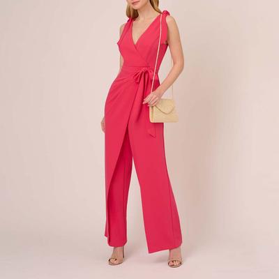 Pink Knit Crepe Tie Detail Jumpsuit 